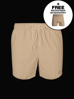 Heren Zwembroek Beige + Gratis Microfiber boxershort