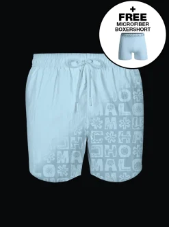 Heren Zwembroek Print Lichtblauw + Gratis Microfiber boxershort