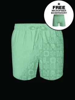 Heren Zwembroek Print Lichtgroen + Gratis Microfiber boxershort